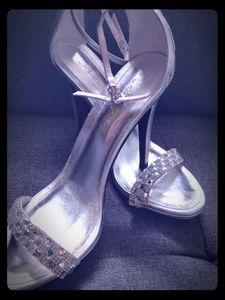 Silver jewel strap heels